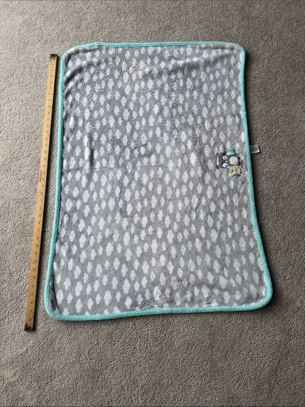 Parents Choice Owls Clouds Baby Blanket Grey Aqua Teal Trim Soft Security Lovey